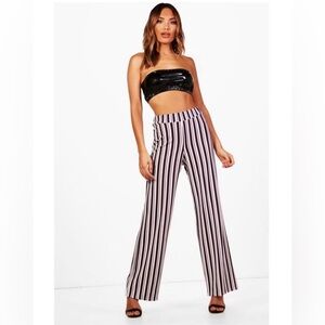 EUC Y2K Women’s High Waisted Striped Wide Leg Trouser Black, Cream & Red Small